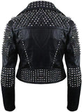 Womens Britney Spikes Brando Biker Vintage Motorcycle Studded Black Leather Jacket