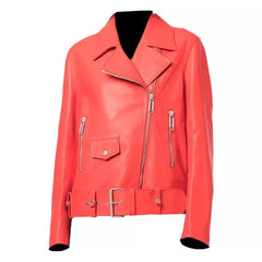 Womens Red Leather Biker Jacket