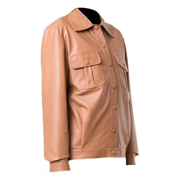 Genuine Leather Shirt Jacket | Brown color Leather Trucker Jacket
